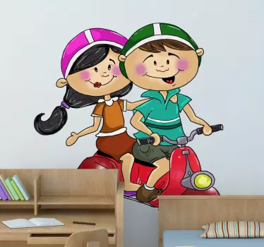 A great motorbike decal illustrating a young couple on their way to the park. Original wall sticker to decorate your home.