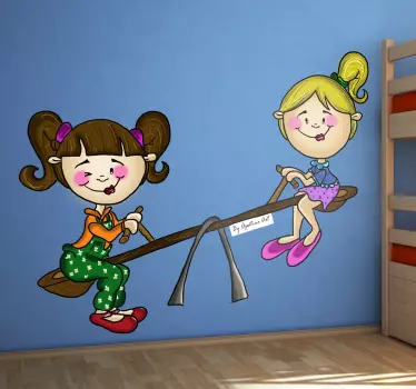 A superb children's wall sticker illustrating two little girls playing on a seesaw! Brilliant design to decorate your children's room.