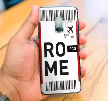 Customize your Samsung phone with our original phone decal design of a plane ticket to Rome. Made to perfect fit and the application is really simple.