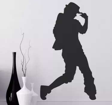Silhouette sticker of a dancer that could be recreating the famous Michael Jackson dance moves. This sticker is available in 45 different colours.