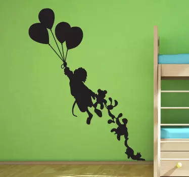 A fun and interesting decorative sticker for your children's room. Fabulous decal of a girl being dragged into the air by the balloons.