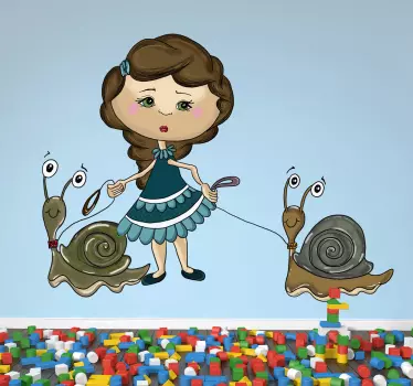 Kids Wall Stickers - Original illustration of a girl holding her pet snails. Unique design by artist Apatino Art.