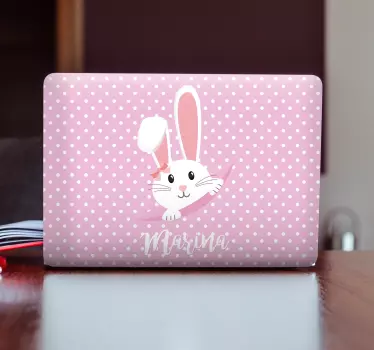 What a lovely cute laptop cover decal, it is printed with design of cute bunny on pink background with polka dot. It is self adhesive and bubble proof