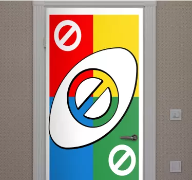 UNO card with four parts door sticker for lovers of UNO card gaming. It is an easy to apply decorative door decal made of best quality.