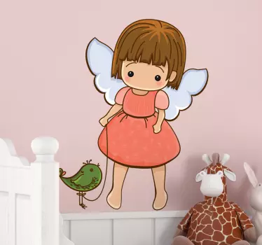 An angel wall art decal of a little angel with a friendly bird. Brilliant sticker to decorate your child´s room and fill those empty walls at home.