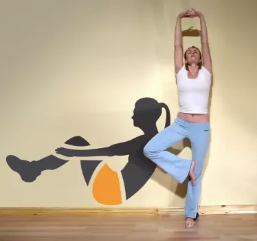 A fitness decal of an active female doing an abdominal workout. Ideal to decorate fitness and sports-related organisations.