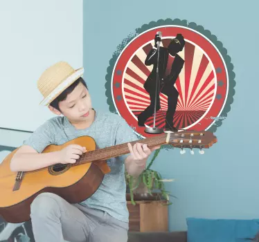 Decorative musical sticker of a vintage rock singer. A perfect wall decal to decorate your walls especially for those that love rock!