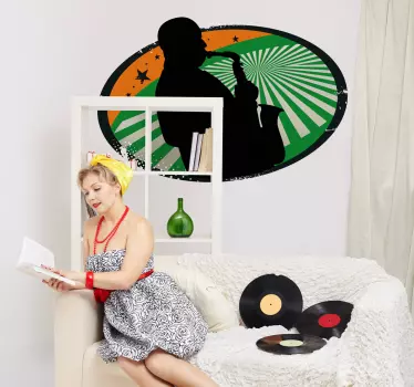 Decorative musical sticker of a saxophonist. A perfect wall decal to decorate your walls especially for those that love this instrument!