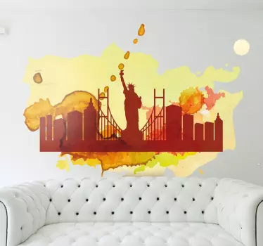 Wall Stickers - A colourful silhouette skyline feature inspired by the city of New York.