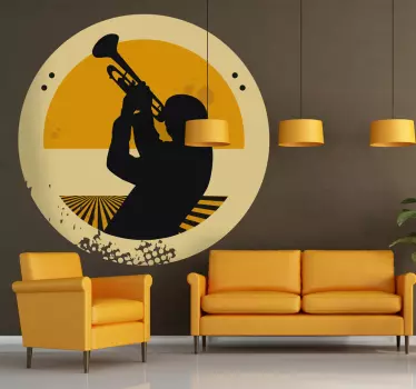 Decorative musical sticker of a trumpeter. A perfect wall decal to decorate your walls especially for those that love the trumpet!