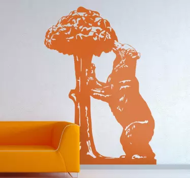 Decorative home wall sticker design of  Madrid sculpture of a bear and a tree strawberry. It is available in any size required.