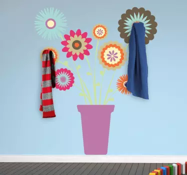 A coat rack sticker with a flower pot image with which you can brightly decorate any room. A fresh, unique and vivid design.