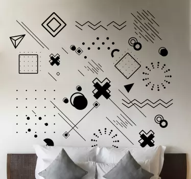 An interesting collection of different geometric shapes and figure art wall decal to decorate and customize any space of your choice.