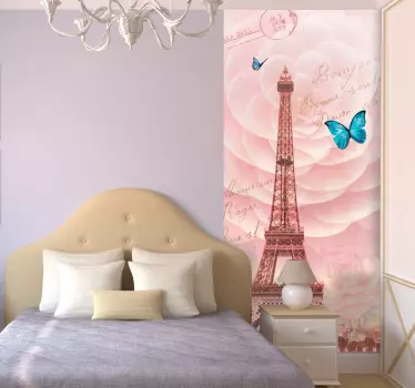 A wall mural illustrating the Eiffel Tower from our collection of retro wall stickers to decorate your bedroom and enjoy a warm atmosphere!