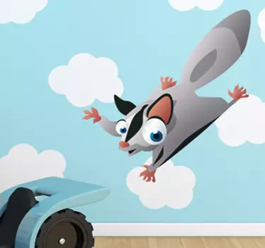 Kid Wall Stickers;Fun and playful illustration of a friendly flying squirrel with big eyes.  Ideal for the kids´bedrooms and play areas