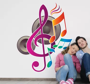 Sticker where two speakers emit colourful musical notes! Creative decal to give your room a stylish touch!