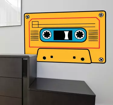 Vintage yellow cassette sticker. A wall decal to decorate any room to give it a classic look! Our stickers are easy to apply and remove.