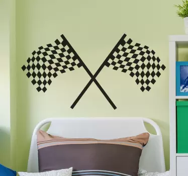Formula One checkered flags wall sticker for decorating the wall of any fan of motor sport racing. These iconic black and white flags are perfect for applying above your bed or in any empty space on the wall to create an awesome new look to the room and show off your love for car racing.