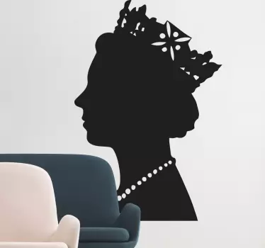 A silhouette wall sticker with the profile of the UK's reigning monarch; Queen Elizabeth. Anti-bubble vinyl. Available in many sizes.