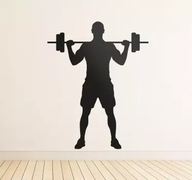 From our collection of sport and fitness stickers, a silhouette design of a man lifting some weights on a bar.