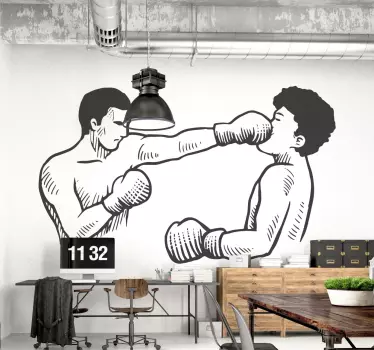 From our collection of sports wall stickers, a design with an illustration of two boxers fighting together.