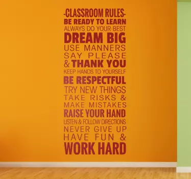 Classroom wall stickers - Decal that outlines the important classroom rules that students should follow Part of our wall stickers for school collection.