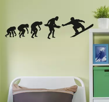 The wall sticker consists of 5 evolution stages from monkey to snowboarder. Sign up for 10% off. High quality materials.