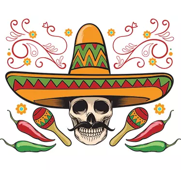 9 Pieces | Hard Hat Mexican Stickers Sugar Skull Mexico Flag Decals