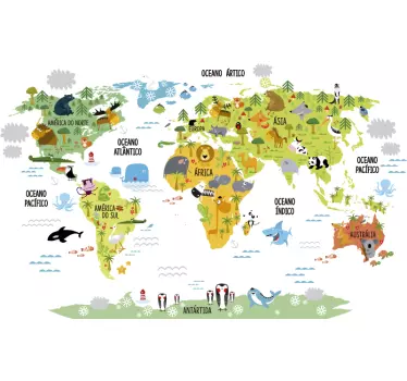 Adesivo Mapa Mundi Infantil para Quarto 106x72cm – Quartinhos