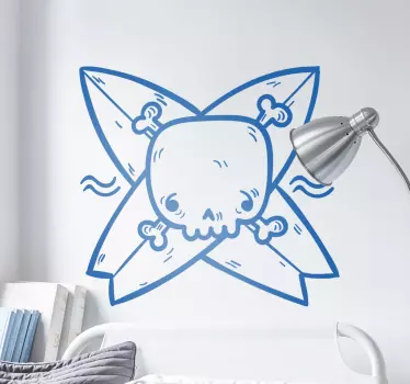 Cute pirate skull surf  sticker - TenStickers