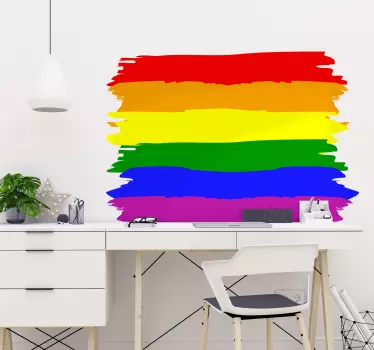 Colorful gay pride flag brush line sticker - TenStickers