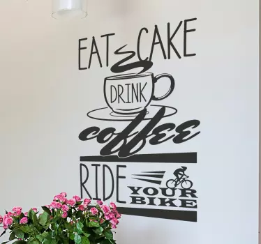Naklejka z napisem ciasto, kawa, rower - TenStickers