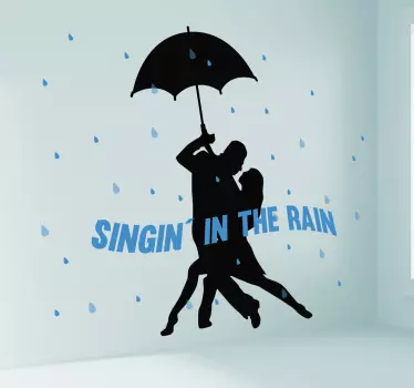 Couple in the rain dance wall sticker - TenStickers