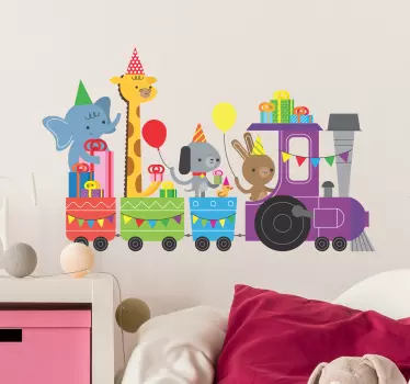 Children's Animal Party Train Sticker - TenStickers