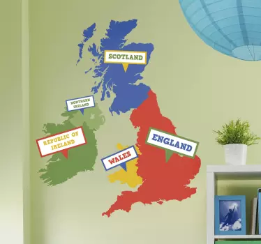 UK and Ireland Map Kids Wall Sticker. - TenStickers