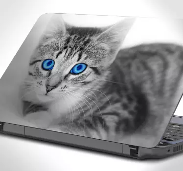 Blue Eyed Cat Laptop Sticker - TenStickers