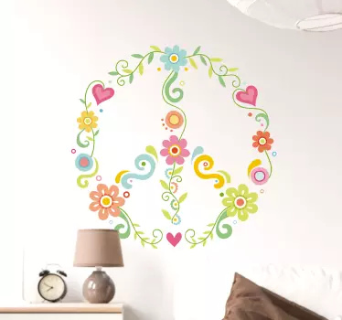 Floral peace symbol floral wall sticker - TenStickers