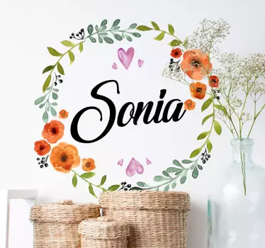 Floral personalized name sticker - TenStickers