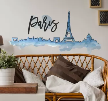 Watercolor Paris skyline silhouette sticker - TenStickers