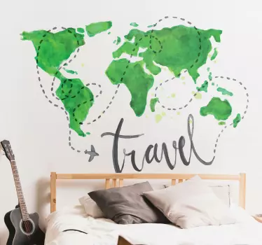 Travel and plane world map wall sticker - TenStickers