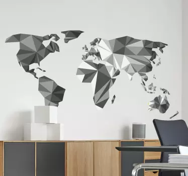 Grey shades world map wall sticker - TenStickers