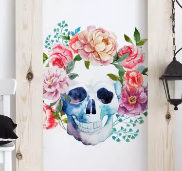 Colorful skull with flowers halloween sticker - TenStickers
