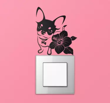 Chihuahua with flower light switch sticker - TenStickers