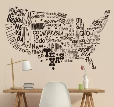 Yhdysvallat kartta olohuoneen seinän sisustus - Tenstickers
