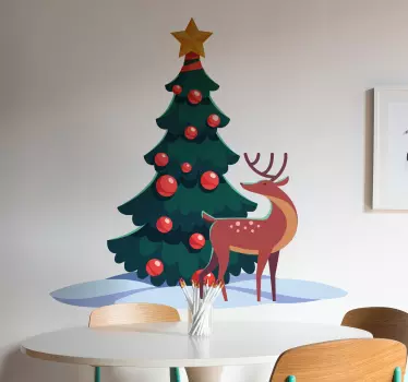 Christmas tree and deer on snow animal sticker - TenStickers