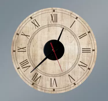 Vintage wood texture wall clock sticker - TenStickers