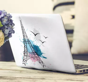 Naklejka na laptopa wzór wieża Eiffela - TenStickers