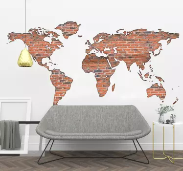αυτοκόλλητο τοίχο τούβλου παγκόσμιο χάρτη - TenStickers
