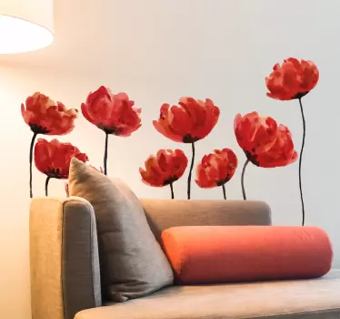 Poppies flower watercolor wall sticker - TenStickers
