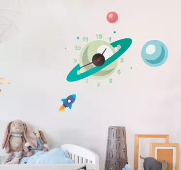 Klok sticker planeten voor kinderen - TenStickers